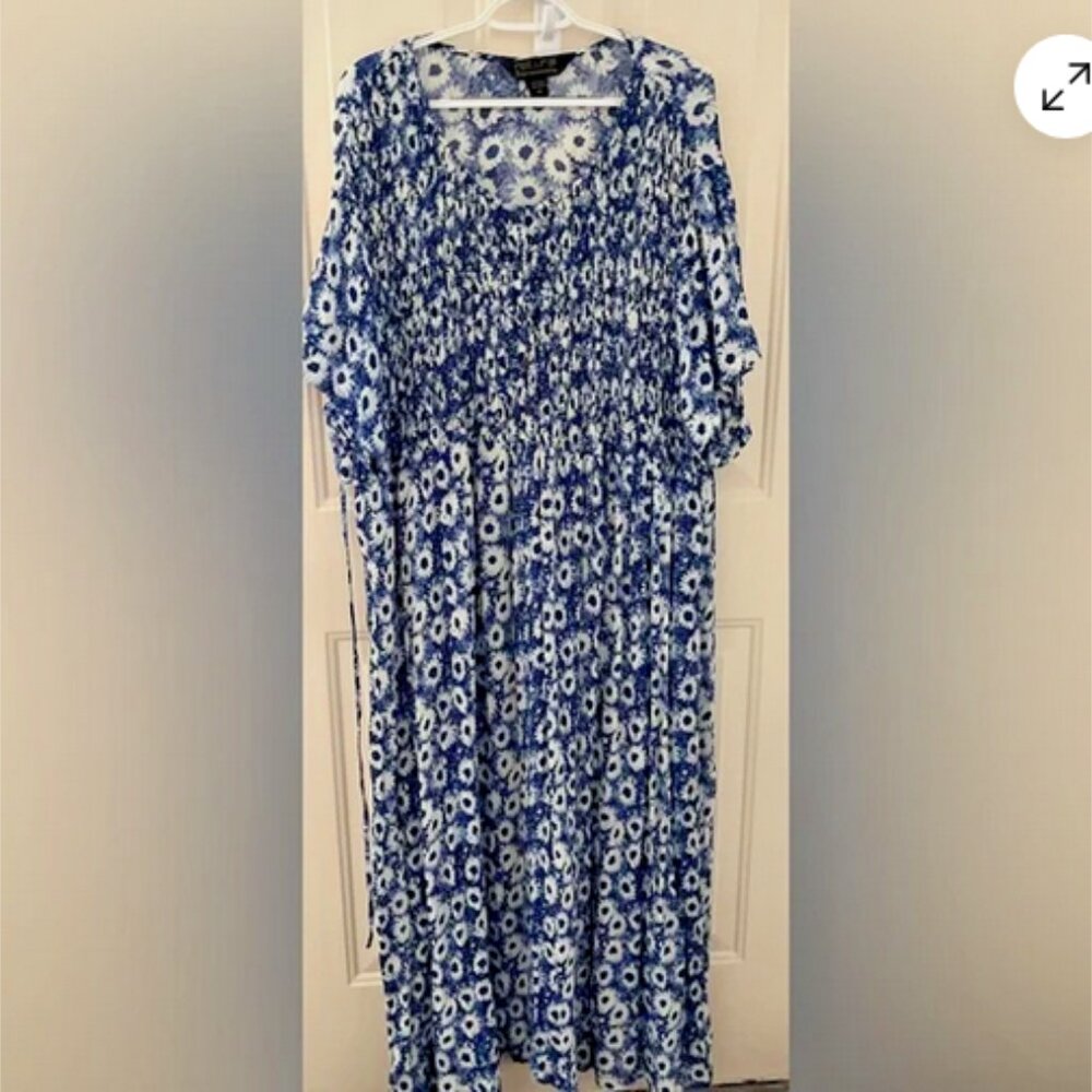 Natural Expressions Blue White Daisy Maxi Dress 2X